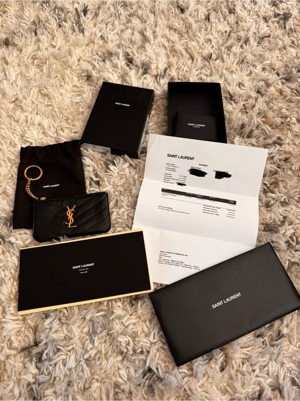 Authentic Saint Laurent Cassandre Matelassé Key Pouch Full Set